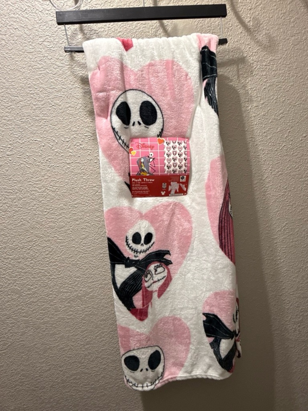 Disney Pink and White Jack Skellington Heart Plush Throw Blanket